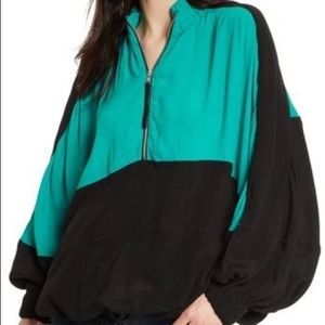 Free People Teal and Black Colorblock Pullover Jacket